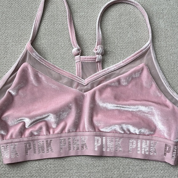 Victoria secret Pink sports bra medium barbie pink velvet mesh - Picture 3 of 5